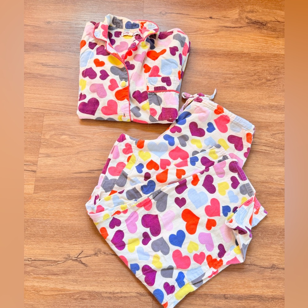 Dearfoams Women’s Multicolored Heart Flannel Pajama Set Size Small Valentines